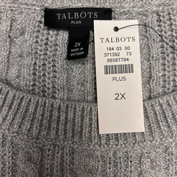 Talbots Plus Metallic Allover Cable Knit Crewneck Sweater - Picture 8 of 10